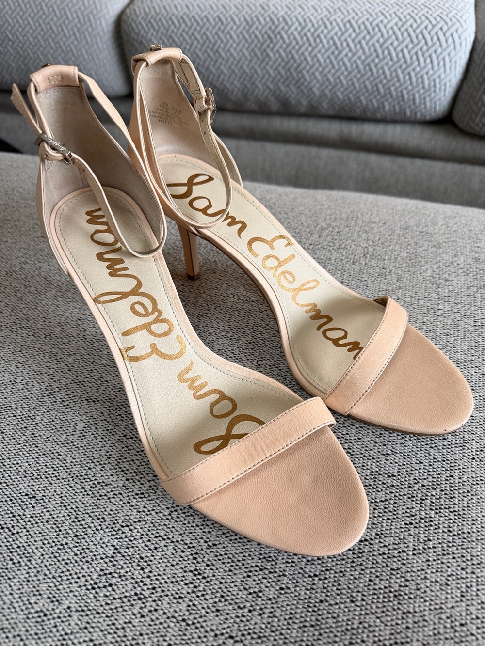 Sam Edelman Blush/Beige Ankle-Strap Heeled Sandals